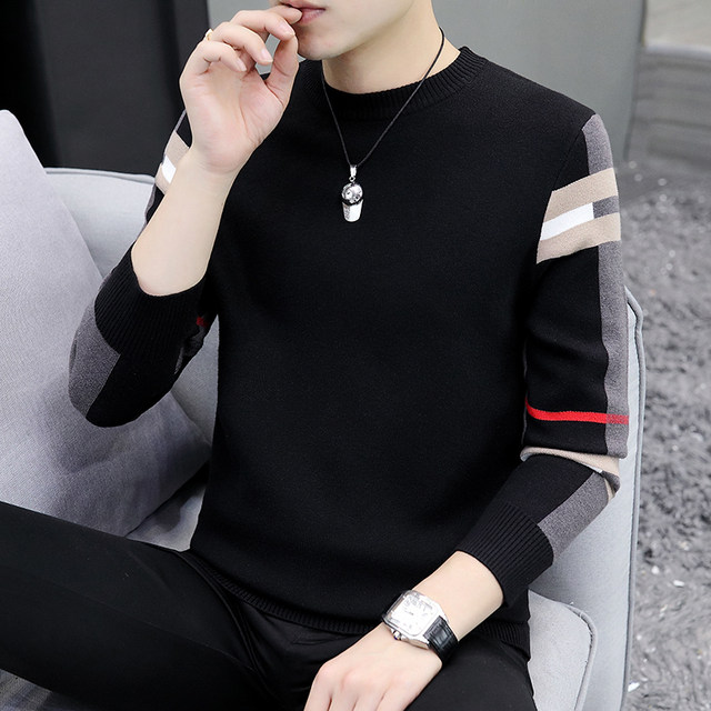 Spring and autumn thin knitted bottoming shirt plaid sweater for men