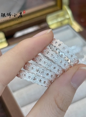 足银999纯银戒指女时尚百搭碎冰冰钱币戒指指环