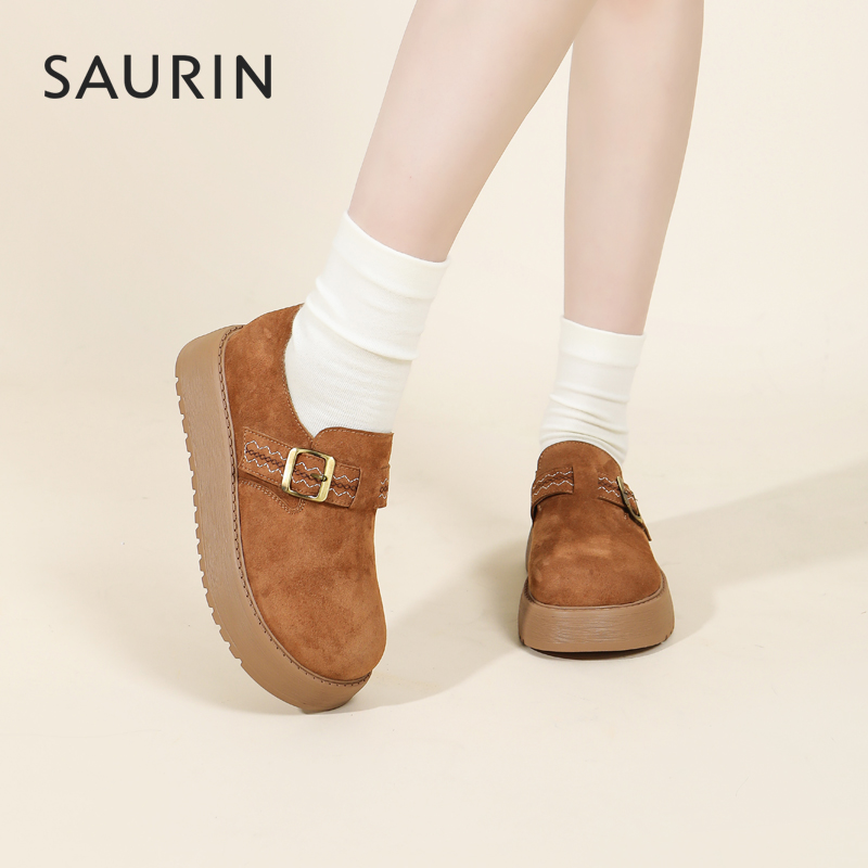 索兰厚底勃肯鞋女2025秋季新款复古乐福鞋百搭一脚蹬单鞋25CX6150-图1