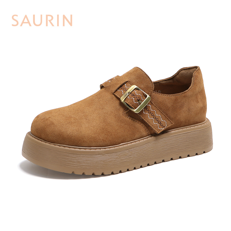 索兰厚底勃肯鞋女2025秋季新款复古乐福鞋百搭一脚蹬单鞋25CX6150-图0