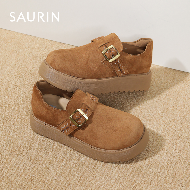 索兰厚底勃肯鞋女2025秋季新款复古乐福鞋百搭一脚蹬单鞋25CX6150-图3