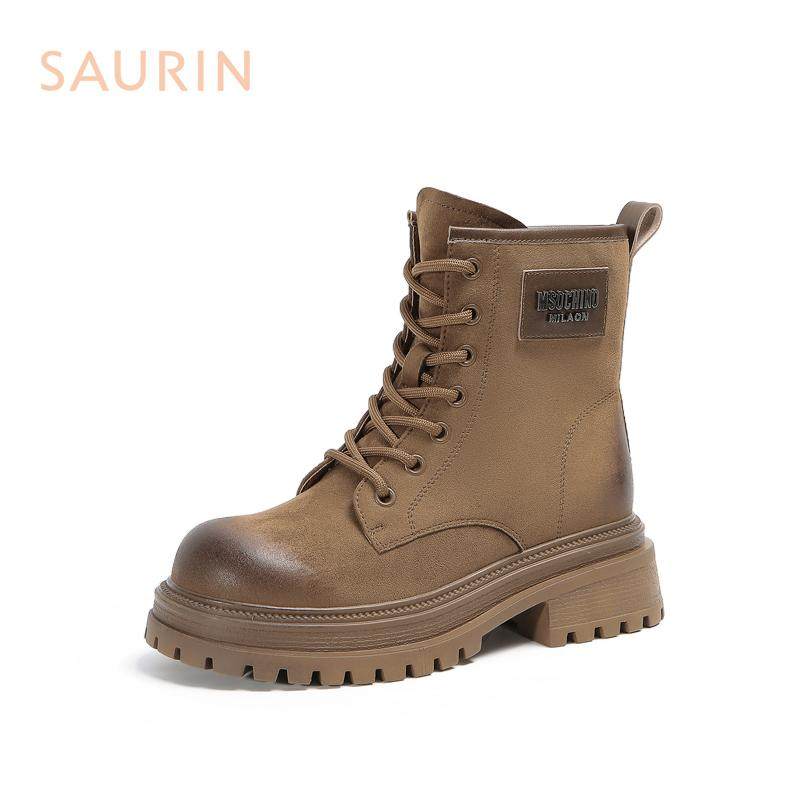 索兰短靴女2024冬季新款英伦风厚底增高系带机车马丁靴24DYL6529,淘宝优惠券,粉丝福利购,淘宝优惠卷