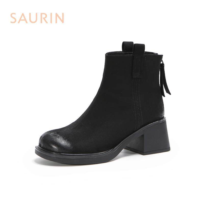 索兰短靴女2024冬季新款时尚百搭绒面小个子高跟时装靴24DT34514,淘宝优惠券,粉丝福利购,淘宝优惠卷