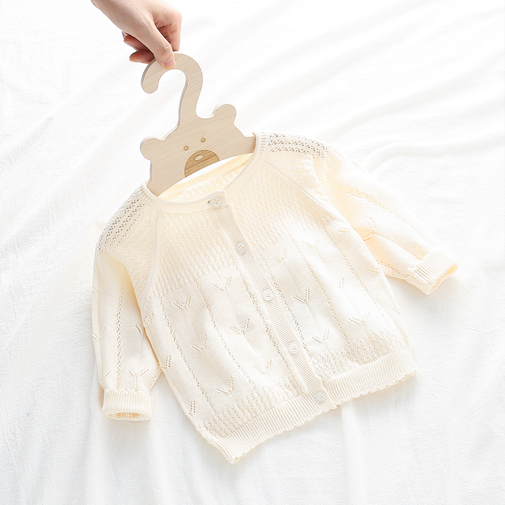 婴儿针织开衫6月宝宝空调衫春夏季薄款1岁女童新生儿毛衣外套纯棉