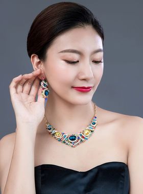 欧美大牌奢华水晶宝石女短锁骨