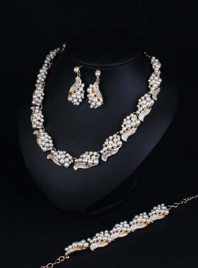 欧美夸张装饰珍珠项链戒指电镀金