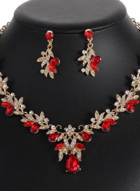 欧美热销新娘项链套装高档水晶镶钻婚纱宴会礼服饰品搭配装饰网红