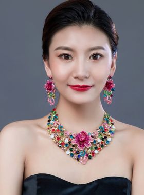 首饰花朵挂件欧美夸张女锁骨链