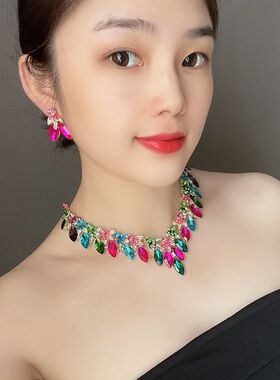 百搭彩色花卉欧美水晶装饰项链