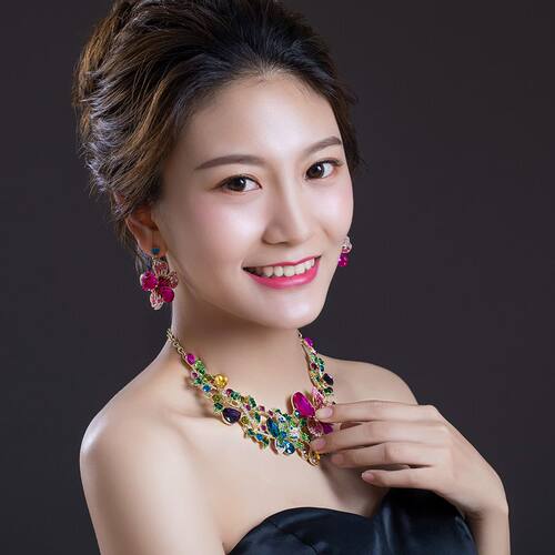 毛衣链新娘礼服配饰欧美韩版百搭锁骨花朵装饰项链首饰套装夸张女 - 图1