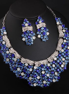 欧美奢华蓝钻宝石锁骨晚宴新娘女