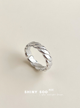 冷淡风素圈麻花开口戒指时尚通勤百搭银色系高感可调节戒指指环