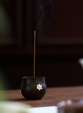 中式复古线香底座铜制银花镶嵌檀香沉香插高级感禅意装饰摆件