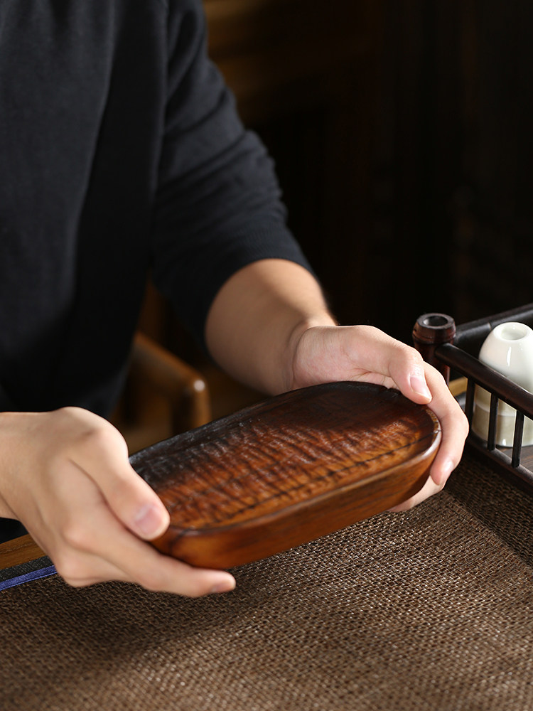 手工船木壶承复古干炮台茶盘实木一体挖制小茶台托盘功夫茶具配件