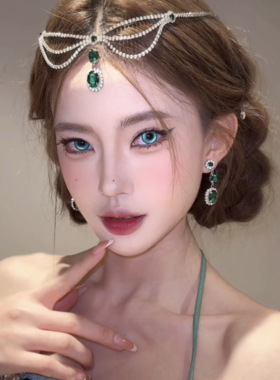 复古宫廷风绿色水滴流苏项链耳环