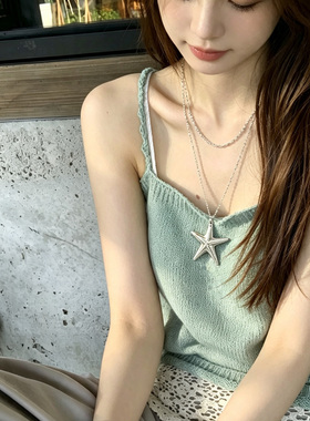 夏日海边双层海星串珠吊坠女