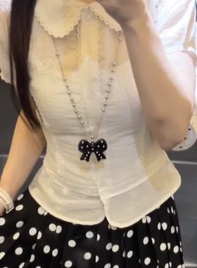 韩系ins黑色爱心波点蝴蝶结项链