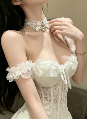 甜酷白色蕾丝蝴蝶结锁骨链