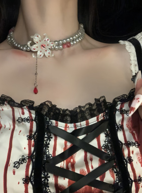 万圣节暗黑系血液恶魔鸢尾花项链
