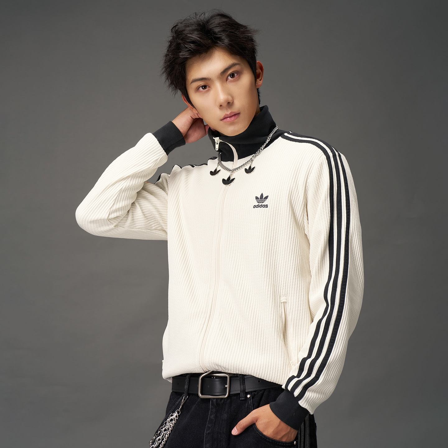 Adidas阿迪达斯三叶草三条纹华夫格复古夹克秋男女外套JW0109,淘宝优惠券,粉丝福利购,淘宝优惠卷