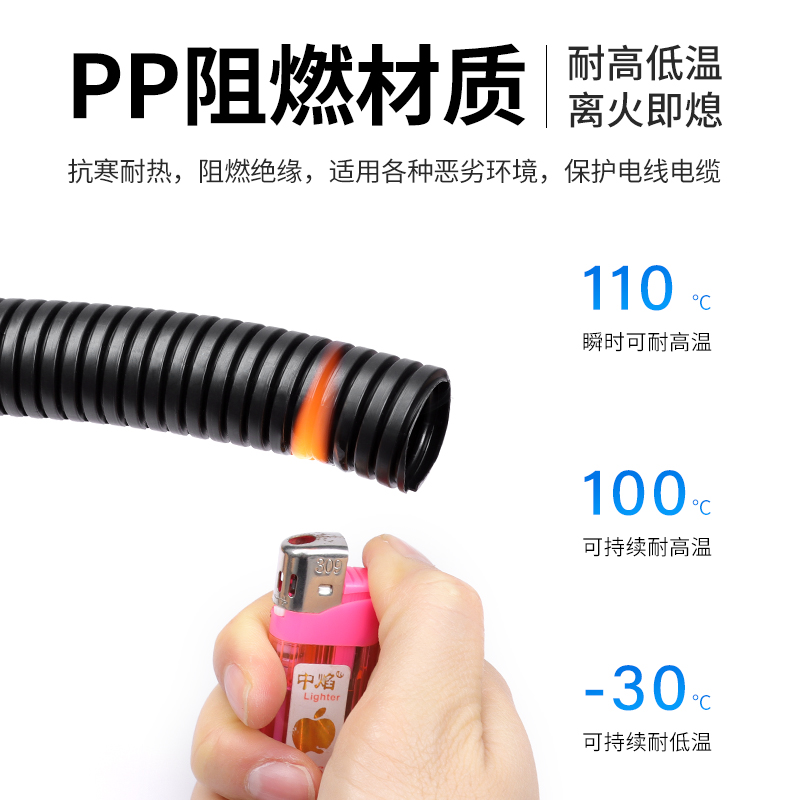 PP彩色塑料电工套管电线线缆保护管聚乙烯波纹管高温可开口线束套 - 图0