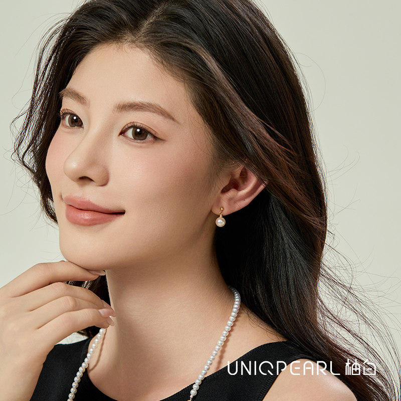 柚白 18K金淡水极光珍珠7-7.5mm扭结耳环正圆基本无暇送礼女,淘宝优惠券,粉丝福利购,淘宝优惠卷