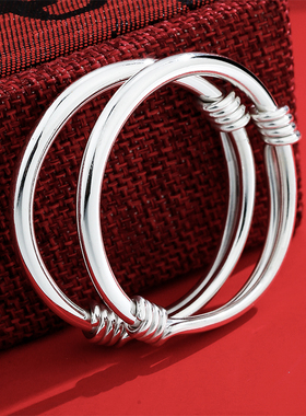 纯银婴儿光面实心满月手镯