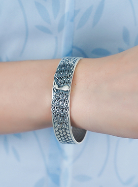 永兴银楼999足银孔雀开屏手镯