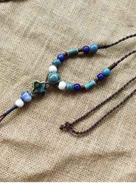 民族风森系手工陶瓷挂件毛衣链