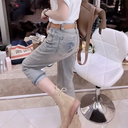 Летние дизайнерские ретро прямые свободные джинсы, штаны