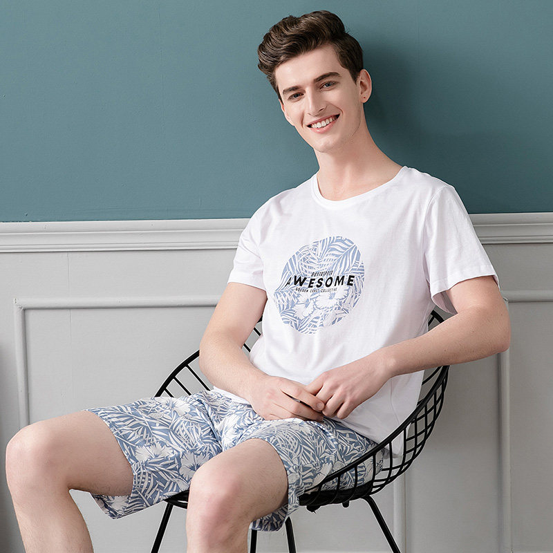 男士夏季全棉短袖短裤青少年睡衣 韩彩睡衣/家居服套装