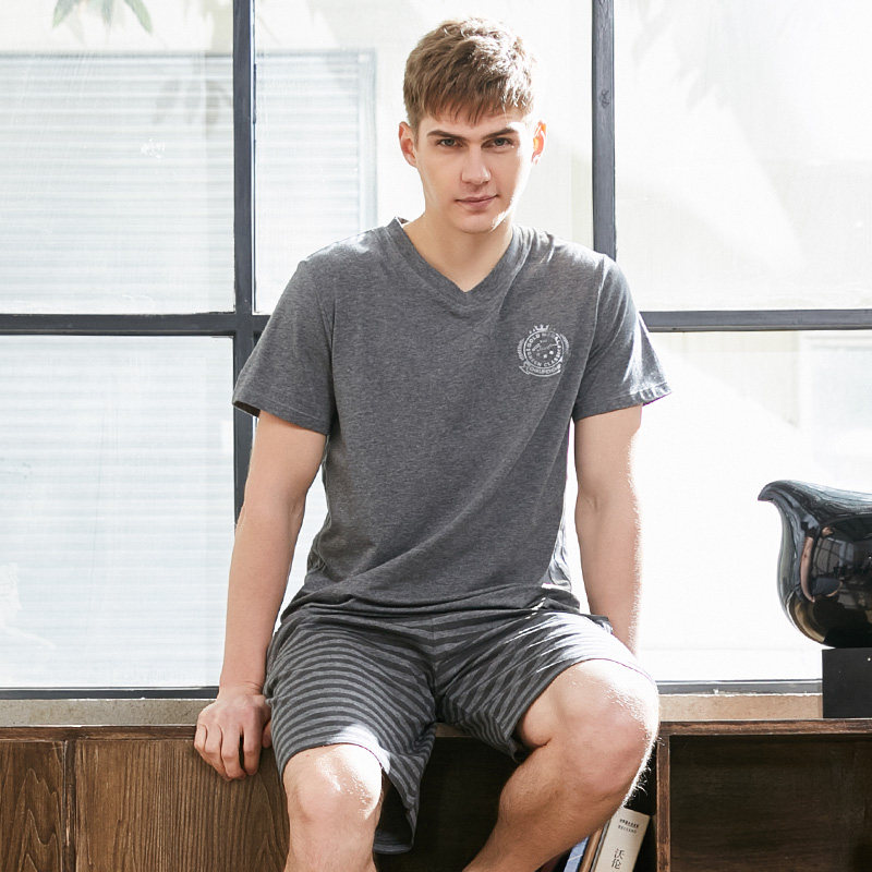 韩彩夏款短袖莫代尔男士爸爸睡衣 韩彩睡衣/家居服套装