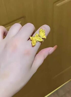 新款肌理纹双蝴蝶戒指女