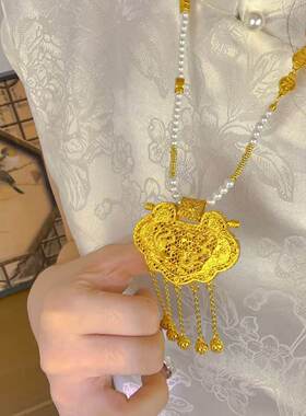 天子门生金锁项链彷真黄