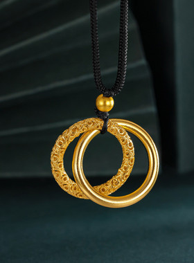 新款双环素圈编织黑绳项