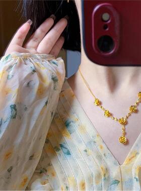 新款花枝玫瑰花朵项链女