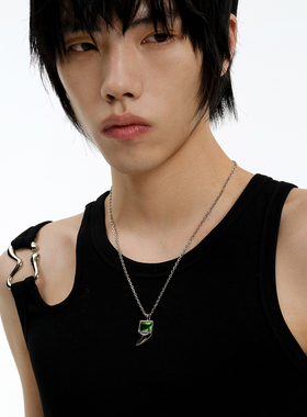 YURITAN海洋鲨鱼牙镶钻吊坠项链原创设计镀金镶嵌宝石情侣款颈链