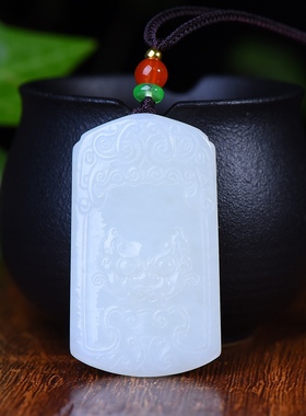 真品和田玉仿古兽面玉吊坠青白玉貔貅玉牌男士女士玉佩玉石玉挂件