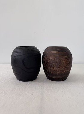 家居插干花店面装饰民宿摆件实木制花瓶木质工艺花瓶日式小花瓶