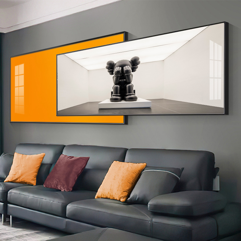 潮牌kaws挂画现代简约客厅装饰画大气横幅版沙发背景墙卧室叠加画-图0