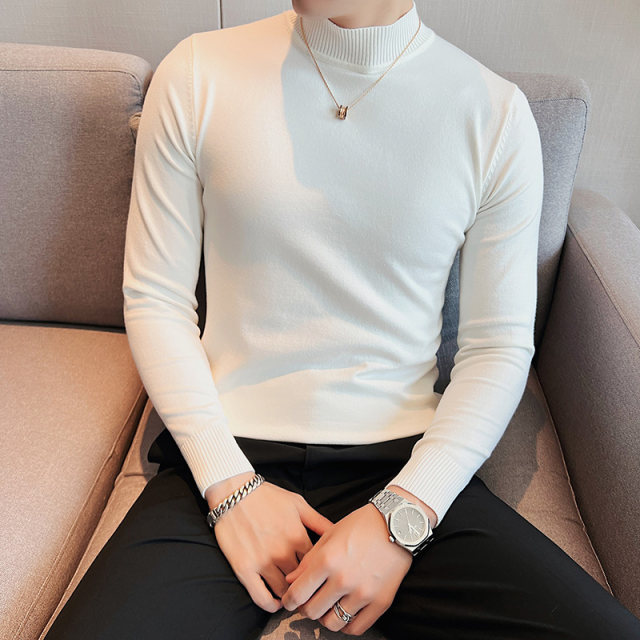Autumn and winter elastic and comfortable solid color half turtleneck sweater pullover
