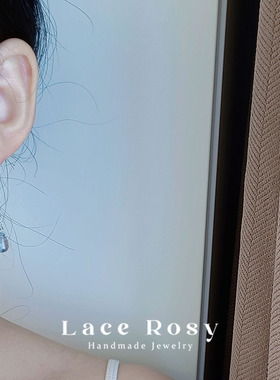 汉服水滴琉璃蓝色耳夹耳钉长款女