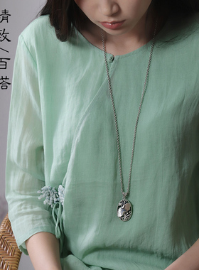 原创手工S925纯银复古镂空荷叶吊坠做旧春秋毛衣项链男女百搭饰品