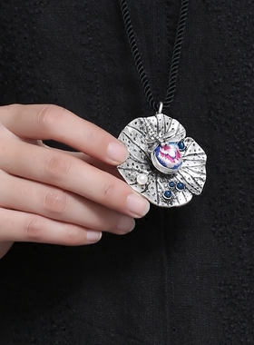 民族风苗绣饰品做旧苗银蜻蜓荷叶