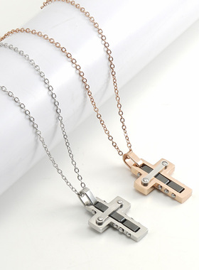 个性朋克风不锈钢十字架项链不掉色配饰品男士嘻哈钛钢吊坠女