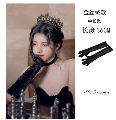 热巴同款手套女礼服法式赫本风黑色长款复古晚宴演出新娘拍照酒会 - 图3