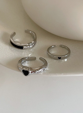 滴油爱心锆石金属戒指套装女小众设计复古个性简约百搭气质指环