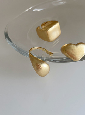 不规则拉丝金属爱心开口戒指女高级感复古个性简约百搭气质指环