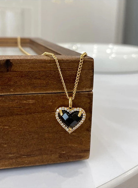 冷淡风黑色锆石吊坠项链女韩国个性简约百搭气质时尚颈链锁骨链