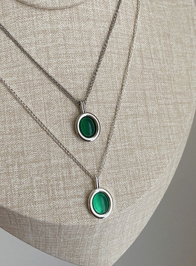 小众设计感椭圆绿玛瑙吊坠项链女个性时尚气质清新百搭颈链锁骨链